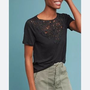 Anthropologie  James Coviello‎ 100% Linen Black Lace Top Size XS
